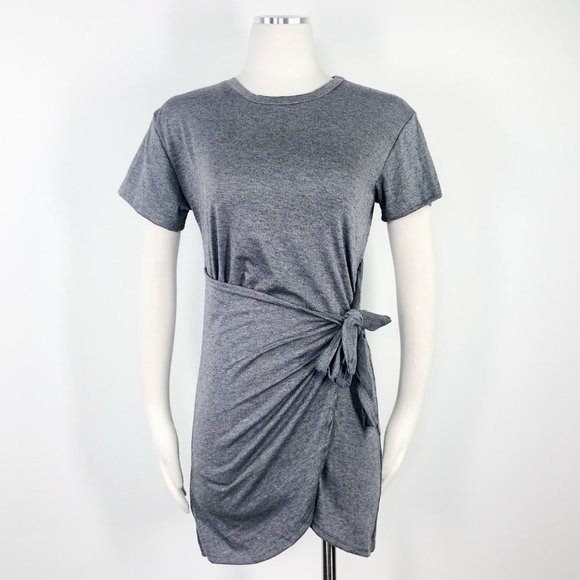 Grey Faux Wrap Mini Dress Short Sleeve Crew Tee EU - Picture 1 of 8